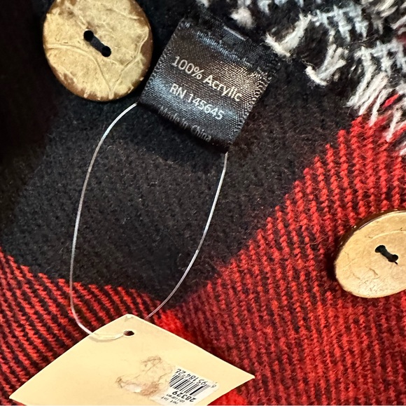 Buffalo Plaid Soft Acrylic Button Closure Poncho Reversible Glenn Plaid OS - Picture 7 of 8